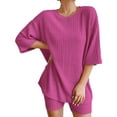 thumbnail image 1 of DondPO Womens Pajama Sets 2 Sets Ribbed Knit Pajamas Matching Outfits T Shirt Biker Shorts Sleepwear Sweatsuits Sets For Women Womens Loungewear Set Pink S Clearance！, 1 of 9