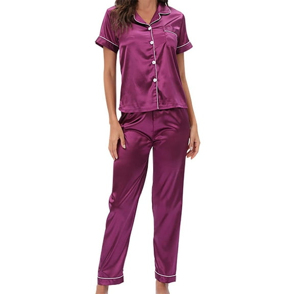 DondPO Womens Pajama Sets Womens Pajamas Set Pajama Sets Short Pj Sets Button Down Set Loungewear Sleepwear Sets For Women Womens Loungewear Set Purple S