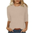 thumbnail image 1 of DondPO Womens Spring Tops Women's Solid Color Round Neck Slim Seven Point Sleeve T Shirt Top Elbow Sleeve Tops Women Tunic Tops To Wear with Leggings, 1 of 5