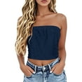 thumbnail image 1 of DondPO Womens Strapless Tops Off-Shoulder Bandeau Tops Strapless Tops For Women Plus Size Strapless Bandeau Tanks Women Sleeveless Backless Tube Top Blue S, 1 of 5