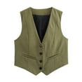 thumbnail image 1 of DondPO Womens Vest Women's V Neck Buttons Vest Summer Elegant Chic Sleeveless Single Breasted OuterwearVests Female Waistcoat Tops Women's Outerwear Vests Vest Women Trendy Green M, 1 of 8