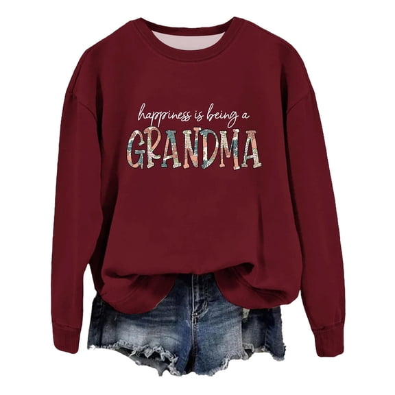 DondPO Womens Sweatshirt Grandma Sweatshirt For Women Fall Crew Neck Sweatshirts No Hood Happiness Is A Grandma Womens Hoodies Womens Fall Jackets Red 2XL