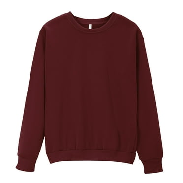 DondPO Womens Sweatshirt Women'S Solid Color Round Neck Oversized Sweatshirt Loose Long Sleeve Light Sweatshirt Loose Blouse Womens Hoodies Womens Fall Jackets Red S Clearance！