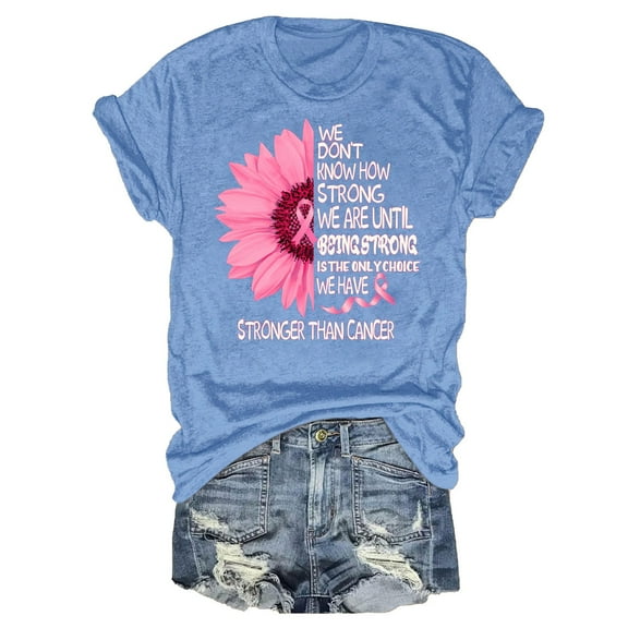 DondPO Womens T Shirts,Breast Cancer T Shirts For Women Ribbon Breast Cancer Awareness T Shirts Breast Cancer Clothes,Camisetas Para Mujer,Graphic Tees for Women Blue M