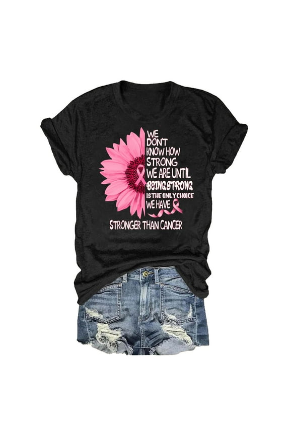 Womens T Shirts,Breast Cancer T Shirts For Women Ribbon Breast Cancer Awareness T Shirts Breast Cancer Clothes,Camisetas Para Mujer,Graphic Tees for Women Black L