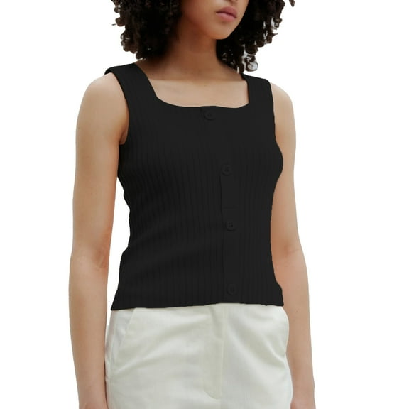 DondPO Womens Tank Tops Summer Solid Color Knitted Camisole Vest for Women's Interior Womens Summer Tops Ribbed Tank Tops for Women Black One Size