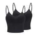 thumbnail image 1 of DondPO Womens Tank tops Women's Solid Color with Bra Pads Bra Two Vest Camisole top Camisole for Women Womens tops Black S Clearance！, 1 of 5