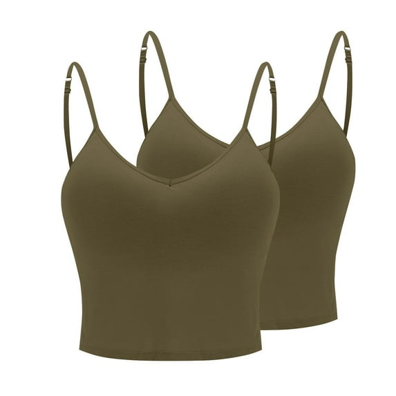 DondPO Womens Tank tops Women's Solid Color with Bra Pads Bra Two Vest Camisole top Camisole for Women Womens tops Green L