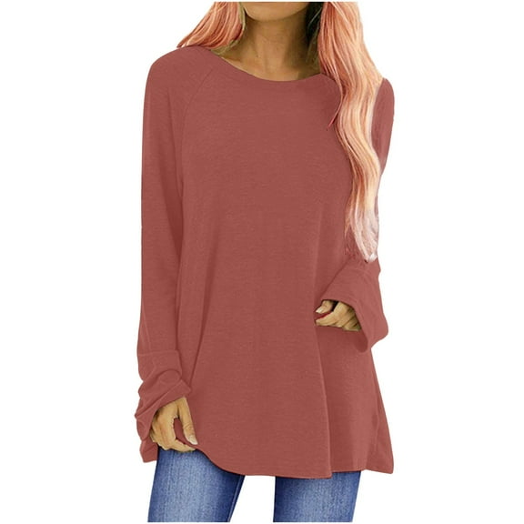 DondPO Womens Tops Long Shirt Women's Top Casual Plain Tops Spring Summer Cotton Blouses Long Sleeve Shirts For Women Womens Shirts Dressy Casual Pink 5XL