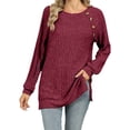 thumbnail image 1 of DondPO Womens Tops Women's Autumn/Winter Round Neck Solid Long Sleeved Striped Loose Casual T Shirt Sweatshirt For Women Blouses For Women Purple 2XL (), 1 of 4