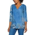 thumbnail image 1 of DondPO Womens Tops Womens 3/4 Sleeve Tops Summer Casual V Neck Tshirt Ladies 2024 Floral Print Daily Tees Tunic Blouses Blouses for Women Oversized Tshirts for Women Blue M, 1 of 5