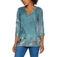 thumbnail image 1 of DondPO Womens Tops Womens 3/4 Sleeve Tops Summer Casual V Neck Tshirt Ladies 2024 Floral Print Daily Tees Tunic Blouses Blouses for Women Oversized Tshirts for Women Blue L, 1 of 5