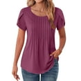 thumbnail image 1 of DondPO Womens Tops Womens Solid Color Casual Round Neck Pleated Line Chest Petal Short Sleeve T Shirt Top Blouse Womens Dressy Tops Tops for Women Trendy Pink 3XL, 1 of 7