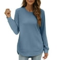 thumbnail image 1 of DondPO Womens Tunic Tops，Womens Sweatshirt Crewneck Long Sleeve Shirts High Low Tops Curved Hem Women Sweatshirts No Hood，Womens Fall Tops，Tops for Women Trendy Blue XL, 1 of 4