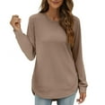 thumbnail image 1 of DondPO Womens Tunic Tops，Womens Sweatshirt Crewneck Long Sleeve Shirts High Low Tops Curved Hem Women Sweatshirts No Hood，Womens Fall Tops，Tops for Women Trendy Brown L, 1 of 4