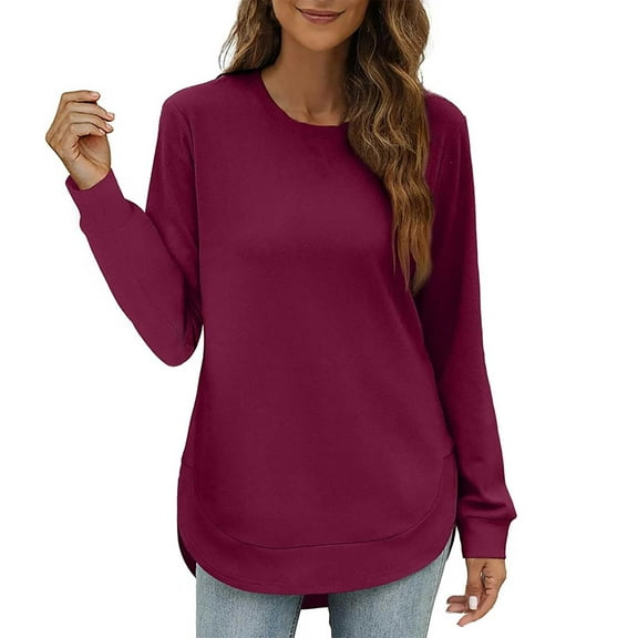DondPO Womens Tunic Tops,Womens Sweatshirt Crewneck Long Sleeve Shirts High Low Tops Curved Hem Women Sweatshirts No Hood,Womens Fall Tops,Tops for Women Trendy Red XL