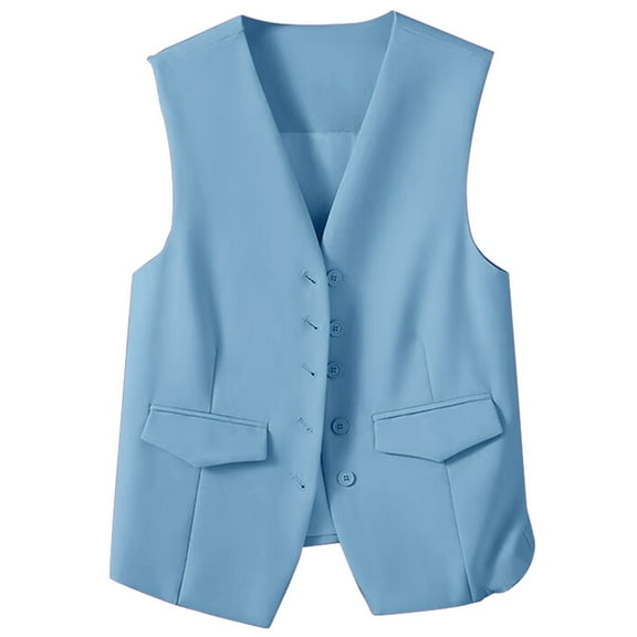 DondPO Womens Vest Women's Autumn and Winter Vest Small Waistcoat Suit Waistcoat Women's Outerwear Vests Vest Women Trendy Blue L