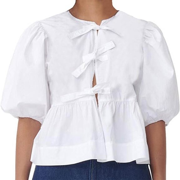 DondPO Womens tops Fashion Leopard Printed Hollow Out Shirt Women Casual O Neck Short Sleeved Lace Up tops New Chic Female Casual Streetwear Shirts for Women Linen Shirts for Women White S