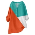 thumbnail image 1 of DondPO Womens tops Loose Button Shirt top Stand Solid Color Medium Sleeve Collar Casual Women's Shirt Women's Shirt Shirts for Women Linen Shirts for Women Orange 3XL, 1 of 2