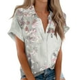 thumbnail image 1 of DondPO Womens tops Shirts for Women Cotton Womens Short Sleeve Shirts V Neck Collared Button Down Blouse tops Camp Shirt S 6XL Shirts for Women Linen Shirts for Women Silver 6XL, 1 of 6