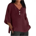 thumbnail image 1 of DondPO Womens tops Summer Women's 7 Quarter Sleeve V Neck Solid Color Loose top T Shirt Casual Shirt Shirts for Women Blouses for Women Red 5XL, 1 of 4