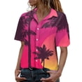 thumbnail image 1 of DondPO Womens tops Women Ha Waiian Short Sleeve Casual T Shirt tops Ladies Button Blouse Tee Shirts for Women Linen Shirts for Women Pink 4XL, 1 of 5