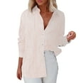 thumbnail image 1 of DondPO Womens tops Women's Striped Button Down Shirt Classic Long Sleeve Fashion Collared Work Shirt tops Shirts for Women Linen Shirts for Women Pink XL, 1 of 7