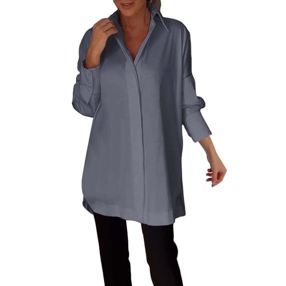 DondPO Womens tops Womens Button Down Shirts for Women Long Sleeve Dress Shirt Collared Blouse tops Tunics Shirts for Women Linen Shirts for Women Gray 4XL