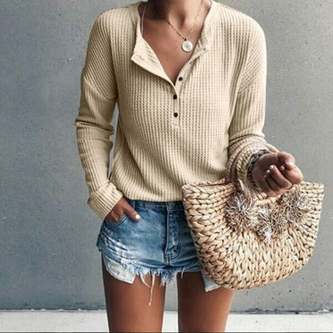 DondPO Workout Tops for Women Going Out Tops Women Tops Long Sleeve Daily Loose Blouses Tops Crop Tops for Women Sexy Tops Khaki L