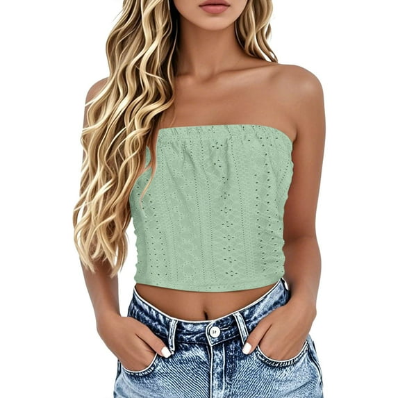 DondPO Y2k Sleeveless Tube Tops Strapless Shirt Off-Shoulder Bandeau Tops Women's Tube Tops Loose Tube Tops For Women Green XL
