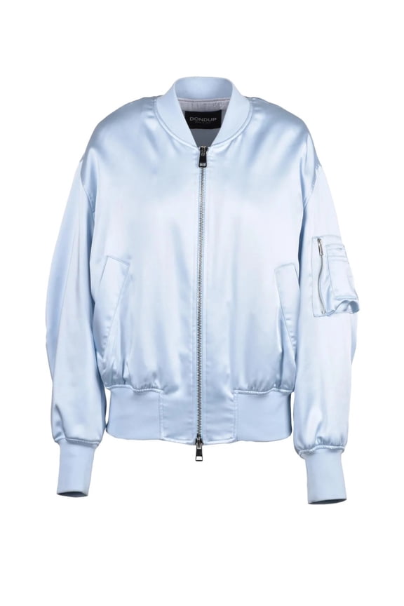 Light Blue Polyester Elastane Satin Bomber Jacket (Women's)