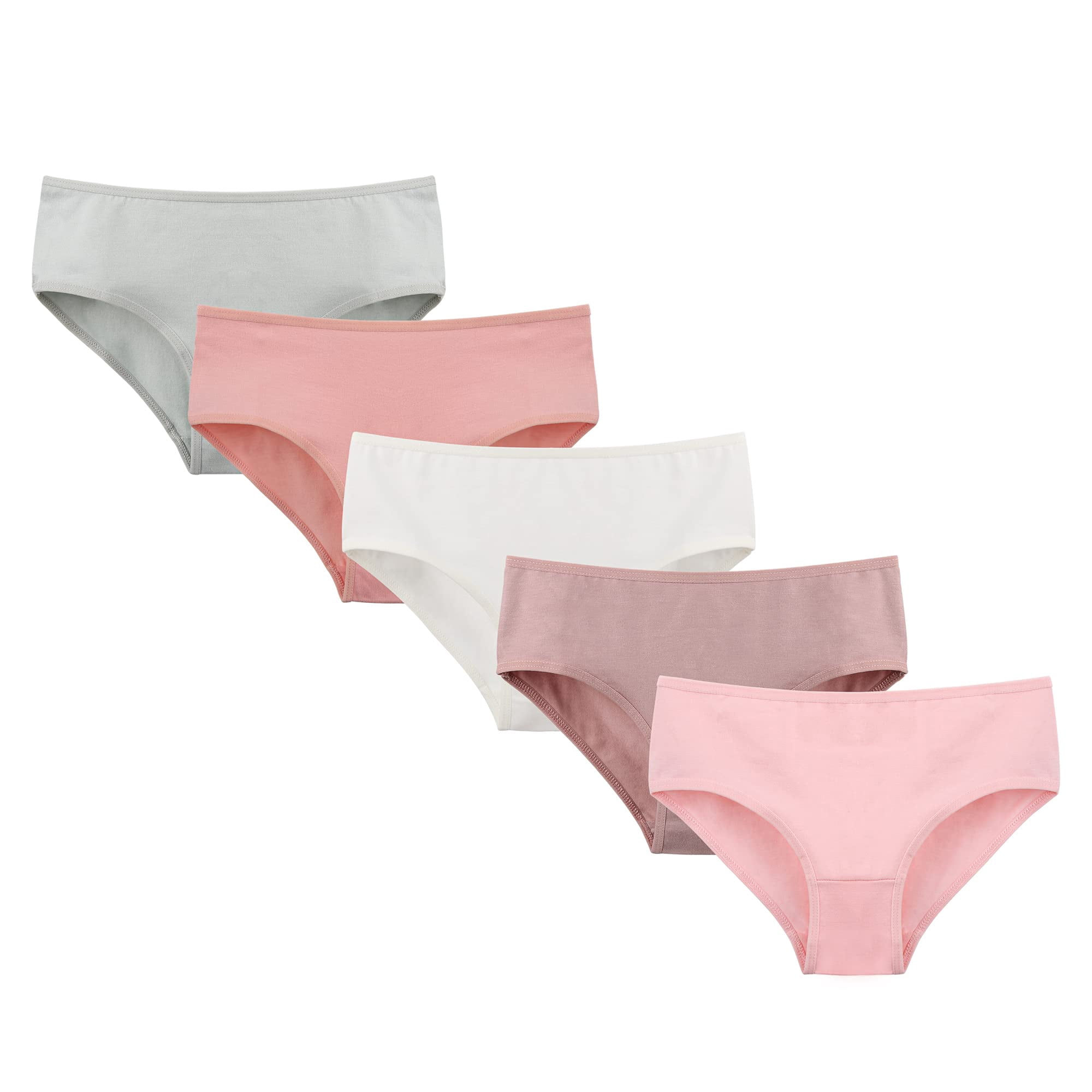 Donella Teen Girls' Cotton Underwear 5 Pack - Soft Ribbed Bikini Briefs For Everyday Comfort (Sizes 2-10)