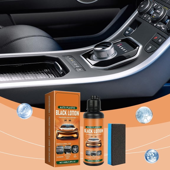 Donemore 100ml Car Plastic Conditioner Kit 5.2x1.6x2.2 Inch with Sponge Pad Auto Trim Faded Bumper Renewal Coating Refinish Black Restoration Solution Set