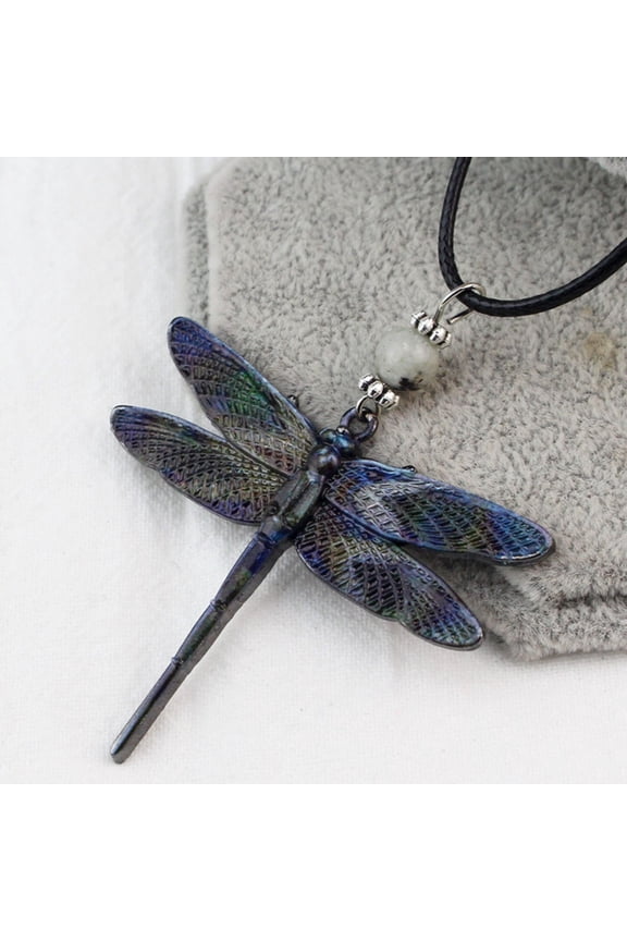 Alloy Dragonflys Pendant, Electroplated Oil Dripping Crafts Leather Rope Necklace Fashionable All-matching Jewelry for Women Men