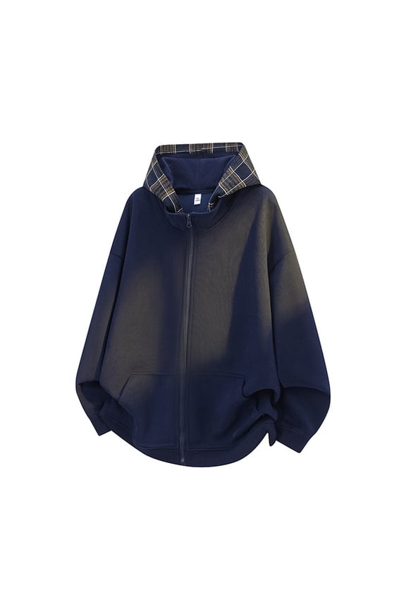 Breathable Lightweight Men's Hooded Jacket with Zipper Pockets, Casual Loose Fit Striped Windbreaker for Outdoor Activities