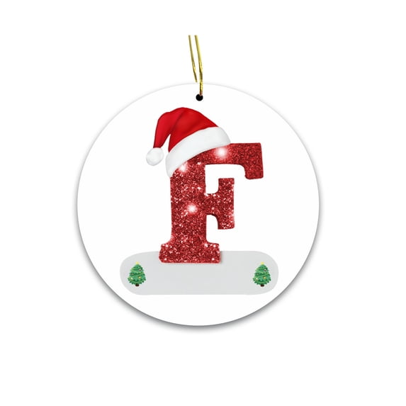 Donemore Christmas Decoration 1 Pcs 3.15 Inch Letter Ornament Red Glitter Santa Hat Design Hanging Tag for Tree Door Wall Holiday Party Festive Home Decor Seasonal Accent