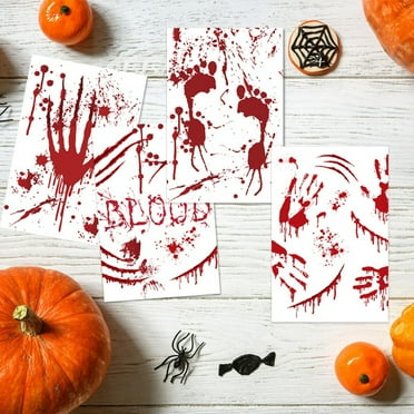 Donemore Halloween Bloody Party Supplies Tableware Set Bloody Scary Hand Prints Paper Plates Tablecloth Dinnerware for Spooky Halloween Themed Party Decorations