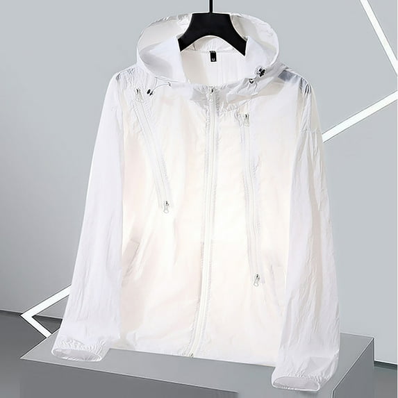 Donemore Hooded Casual Zipper Jacket Lightweight Sun Protection Quick-Dry Sporty Top Solid Color Pocket Design Men's Clothing