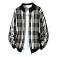 thumbnail image 1 of Donemore Long Sleeve Stand Collar Shirt with Checkered Print and Full-Zip Fleece Lining Thickened Design Casual Business Style Men's Warm Pocket Outerwear, 1 of 3