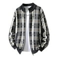 thumbnail image 1 of Donemore Long Sleeve Stand Collar Shirt with Checkered Print and Full-Zip Fleece Lining Thickened Design Casual Business Style Men's Warm Pocket Outerwear, 1 of 3