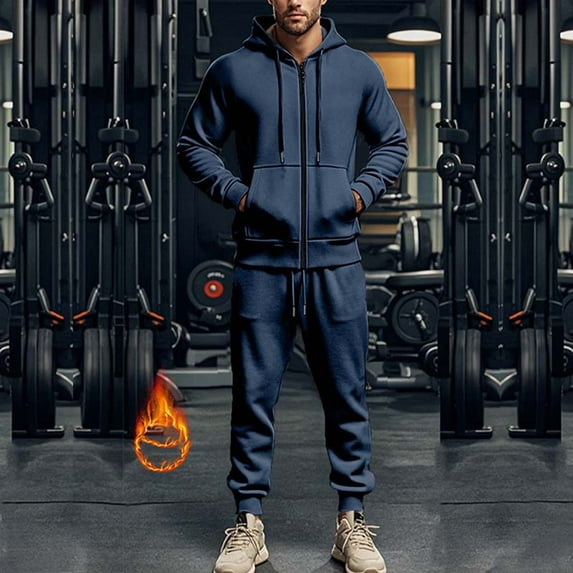 Donemore Man Style Solid Color Casual Fashion Zipper Pocket Hooded Long Sleeves Shirt Drawstring Waist Long Pants Sets