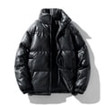 thumbnail image 1 of DonemoreMen's Solid Color & Contrast Zipper Stand Collar Thickened Warm Cotton Jacket, Long Sleeve Sport Casual Outerwear, Fashion Versatile Male Coat, 1 of 4