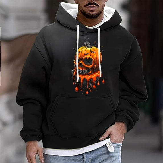 Donemore Men Casual Fashion Printed Pullover Drawstring Long Sleeve Hooded Sweatshirts