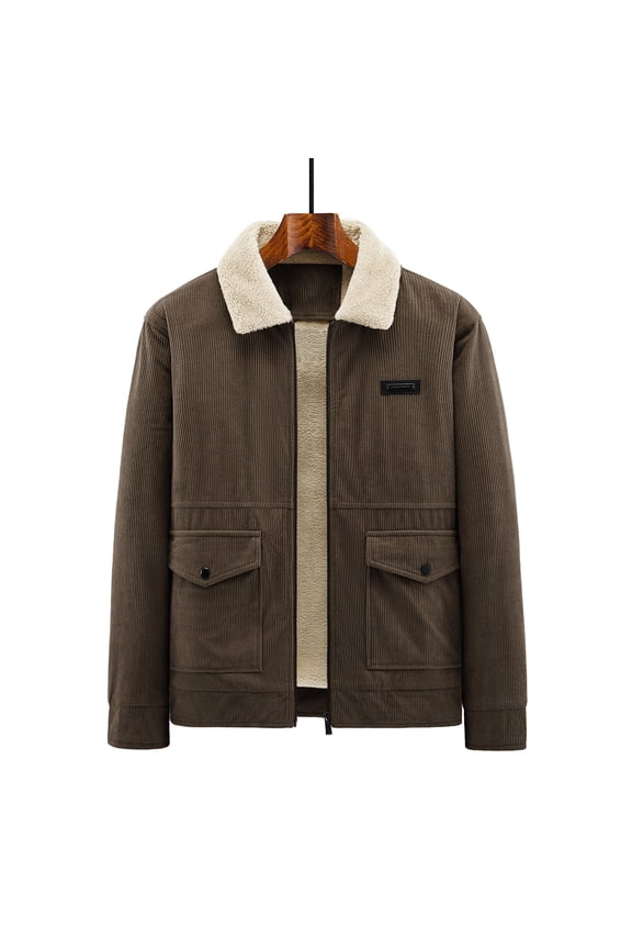 Men Casual Solid Color Zipper Pocket Turndown Collar Long Sleeve Hoodless Outwear Jackets