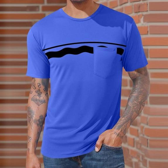 Donemore Men Printed Casual Pocket T-shirt Short Sleeve Round-Neck Top Blouses