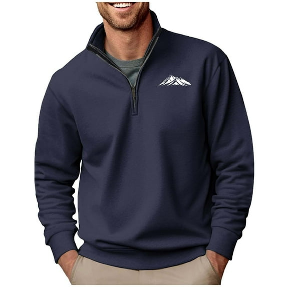 Donemore Men Printed Hoodie Pullover Sport Half-Zip Long Sleeve Stand-up Collar Blouse