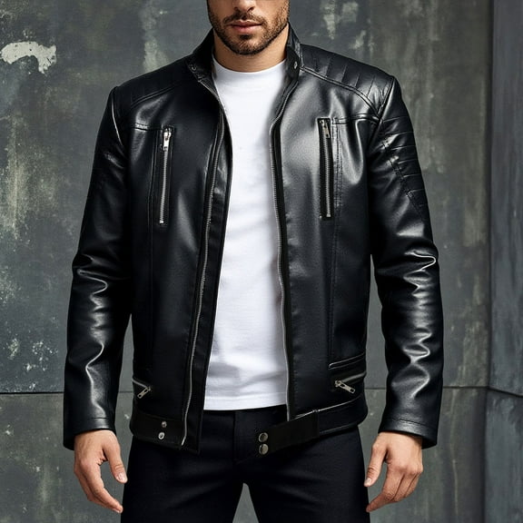 Donemore Men Windproof Waterproof Motorcycle Jacket Relaxed Fit Stand Collar Zipper Pockets Long Sleeve Casual Outdoor Coat