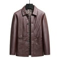 thumbnail image 1 of Donemore Men's Autumn Winter Business Notch Lapel Long Sleeve Leather Jacket Zipper Cardigan Slim Fit Coat No Hood Classic Design Well-Crafted Material Warm Outerwear, 1 of 8