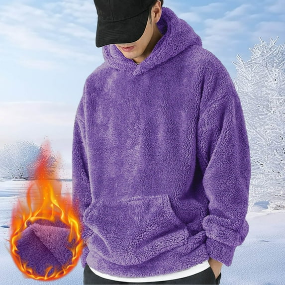Donemore Men's Autumn Winter Fleece-Lined Hooded Sweatshirt Warm Solid Color Casual Style Winter Comfort Cold Weather Essentials
