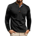 thumbnail image 1 of Donemore Men's Autumn Winter Long Sleeve Round Neck T-Shirt Solid Color Breathable Fabric with Button Pocket Design Casual Business Urban Commute Top, 1 of 6
